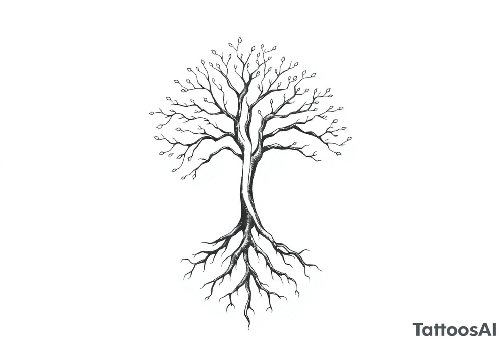 mystical tree of life with cosmic roots and celestial branches tattoo idea