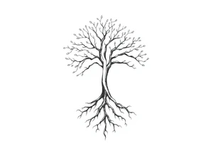 mystical tree of life with cosmic roots and celestial branches tattoo idea