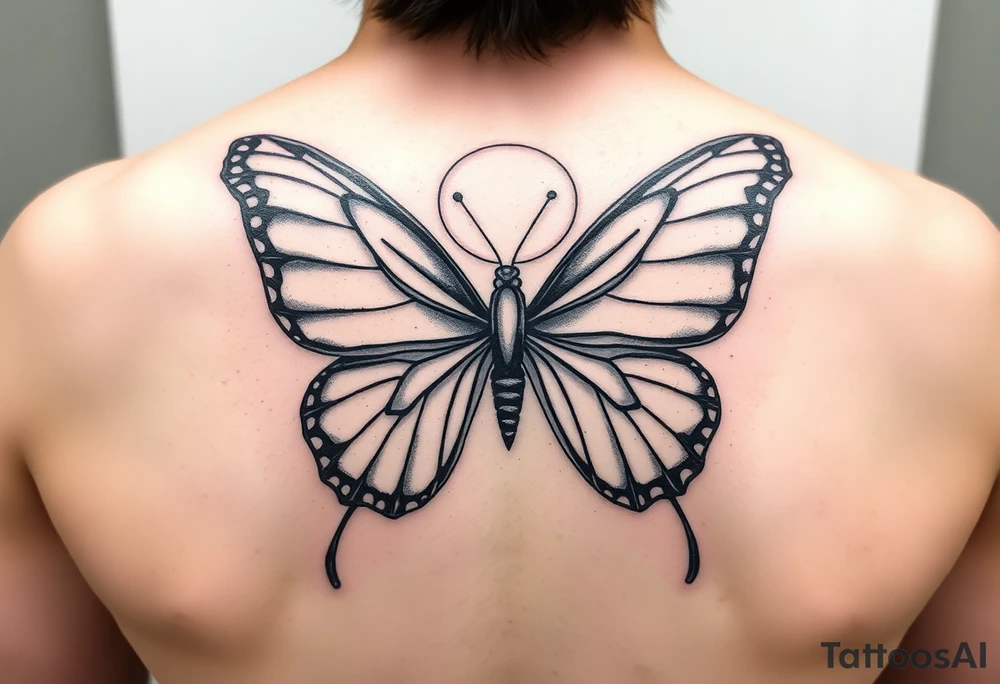 ethereal butterfly with flowing silk ribbons in moonlight tattoo idea