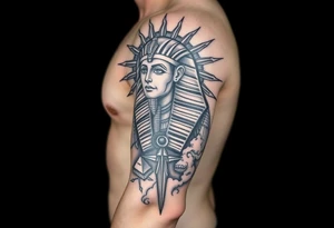 Seth the sun god, Pharaohs, Pyramids, sun, lighting bolts, smoke, Jets, Money & Born King tattoo idea