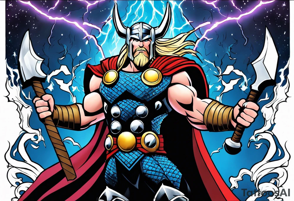 The Mighty Thor  with lightning in the background tattoo idea