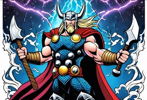 The Mighty Thor  with lightning in the background tattoo idea