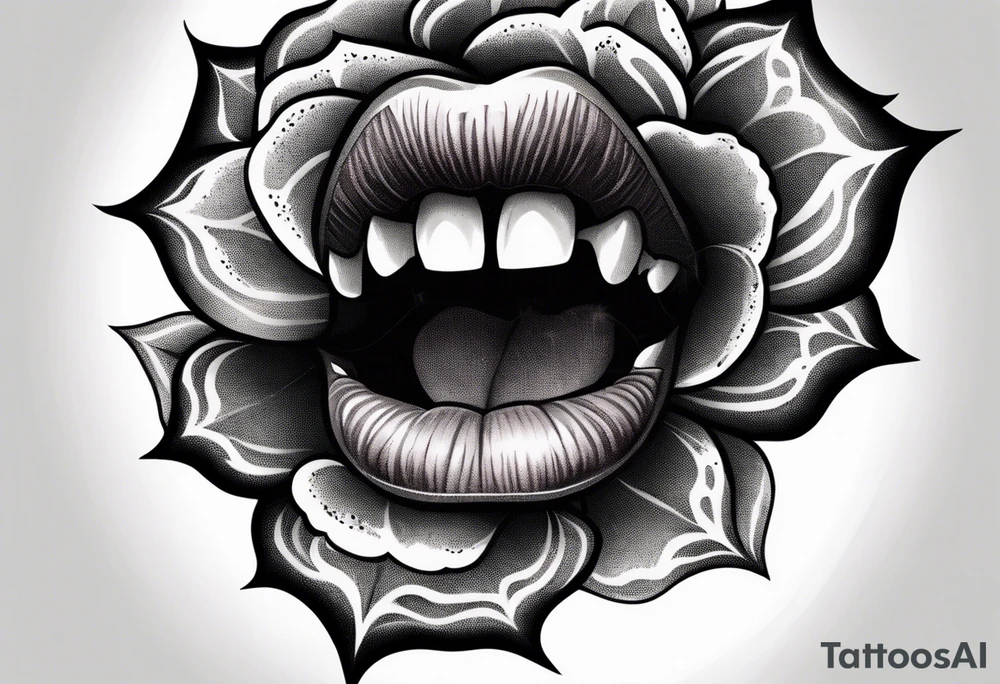 Sexy vampire mouth biting rose tattoo idea