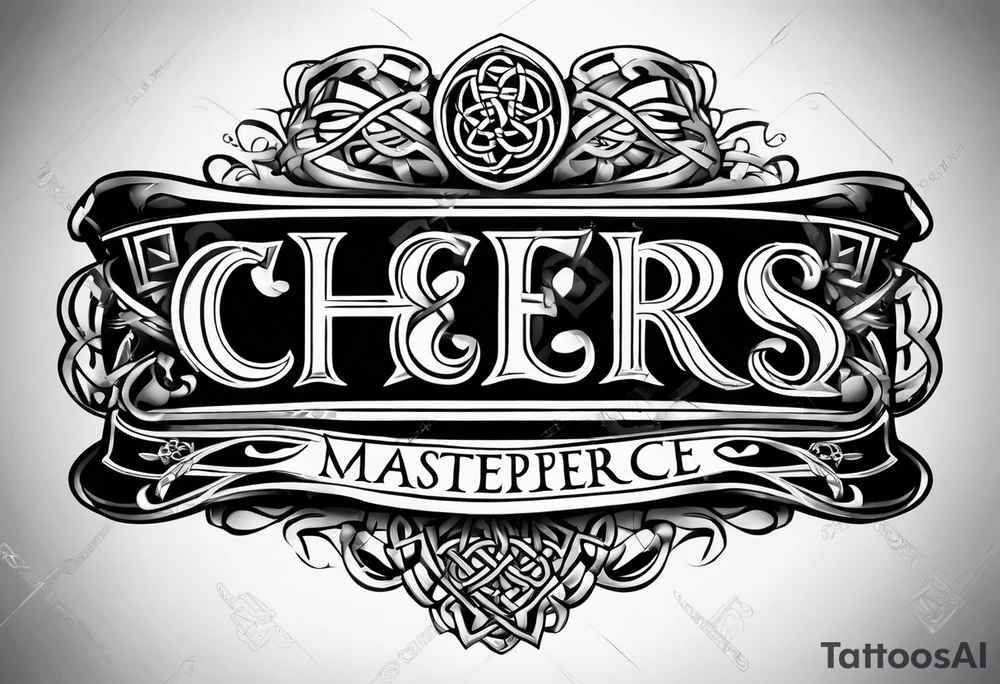 Cheers Mate text, armband +Celtic +Cancer Ribbon +tribal +artistic tattoo idea