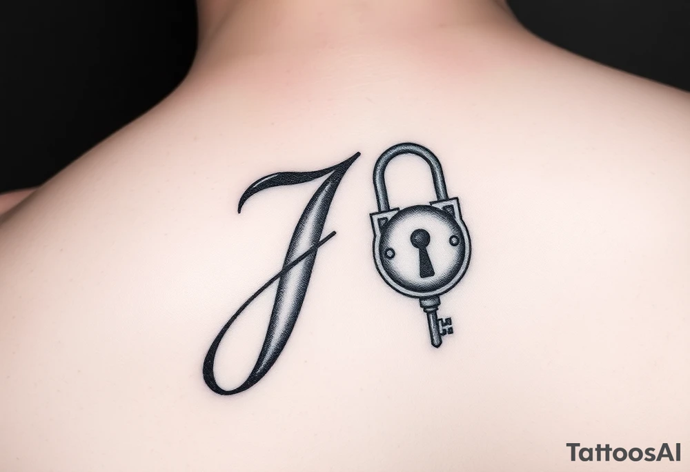 J initial with lock & key tattoo idea