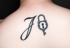 J initial with lock & key tattoo idea