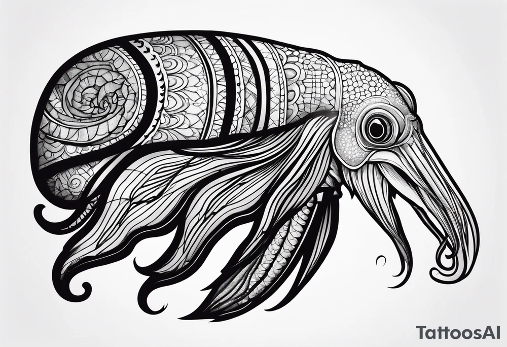 profile cuttlefish cephalopod with simple shape frame tattoo idea