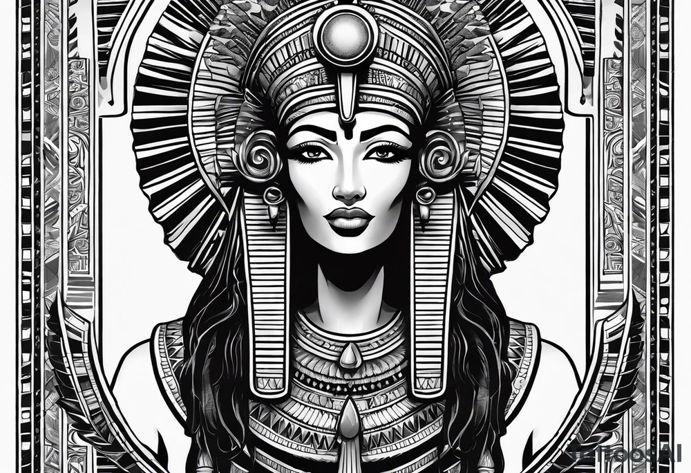 black and white Egyptian goddess Isis tattoo idea