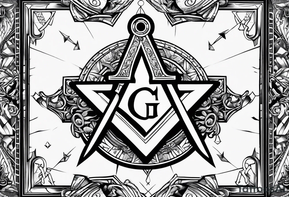 masonic square and compass, knight templar crown, cryptic mason trowel and board tattoo idea