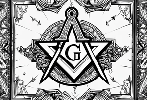 masonic square and compass, knight templar crown, cryptic mason trowel and board tattoo idea