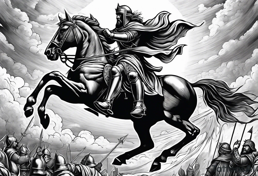 English knights battling with jesus christ in the sky tattoo idea