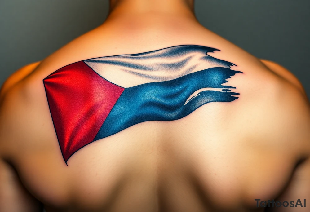 A waving Czech flag with realistic fabric texture tattoo idea