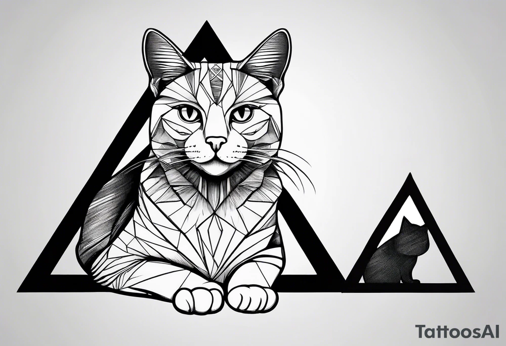 cat in shape of triangle tattoo idea