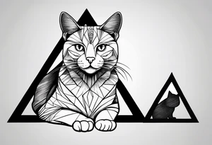 cat in shape of triangle tattoo idea