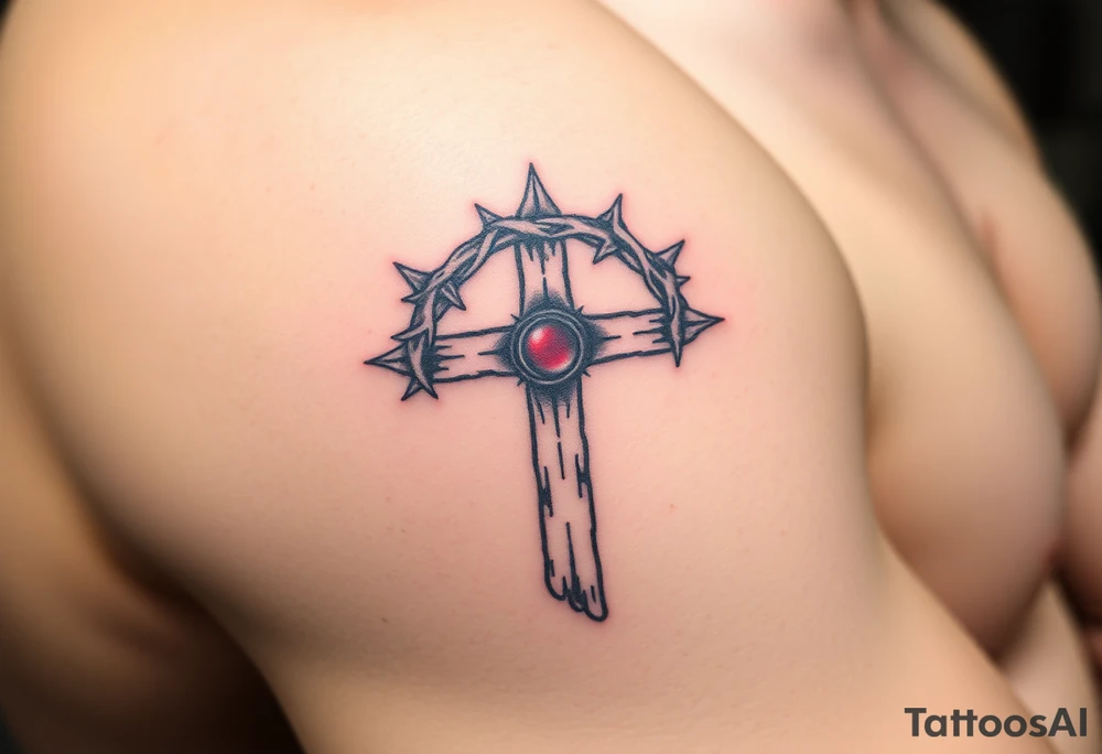 A Crown of Thorns Around a red-Eyed Cross tattoo idea