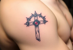 A Crown of Thorns Around a red-Eyed Cross tattoo idea