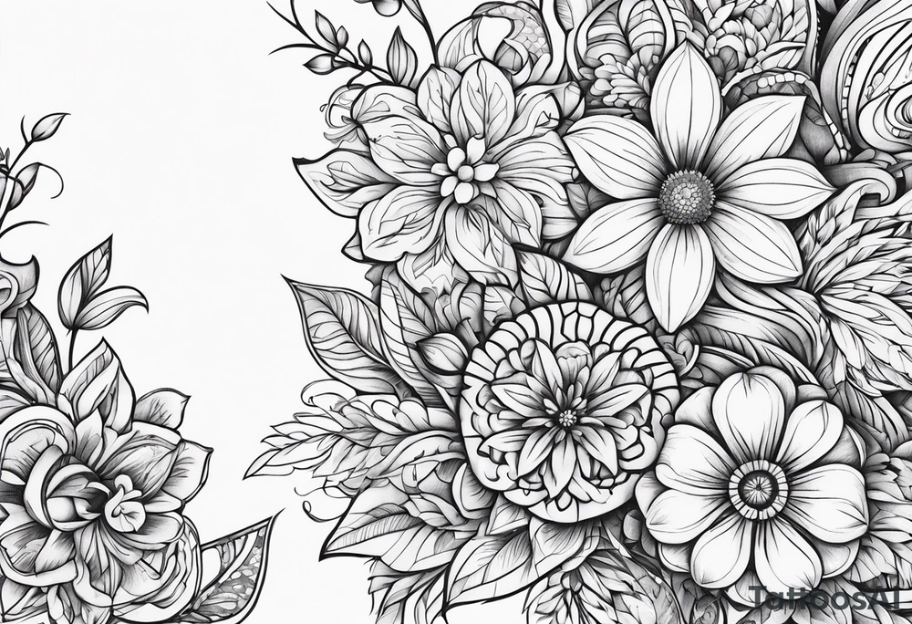 ornaments of flowers tattoo idea