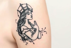 Florence from Florence and the machine as a saint in an art nouveau  style similar to her dance fever album cover art tattoo idea