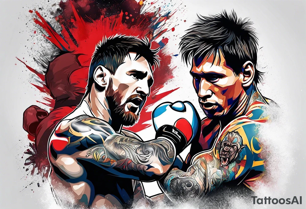 messi boxing against monkey tattoo idea
