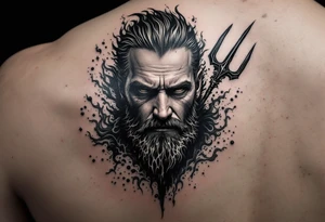 man with a trident, surrounded by fire and water tattoo idea
