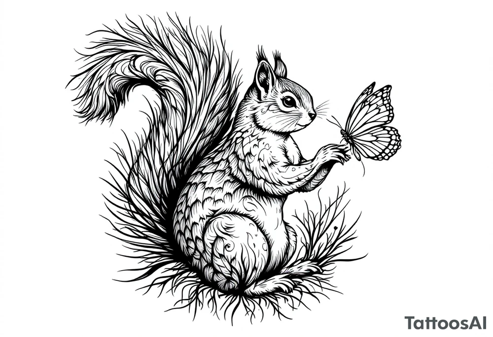 A squirrel holding a butterfly tattoo idea