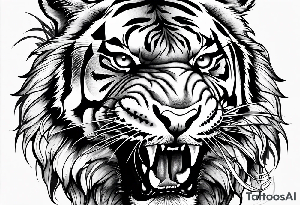 Tiger wearing crow roaring tattoo idea
