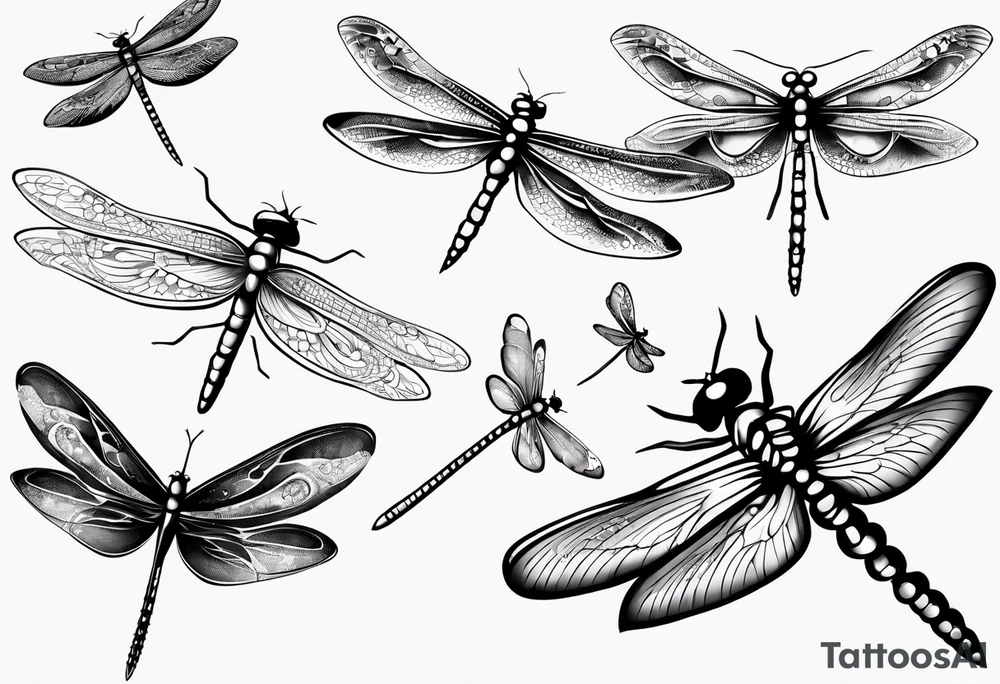 4 dragonflies flying tattoo idea