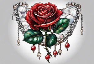 Red rose with a chain made of pearls and seashell tattoo idea