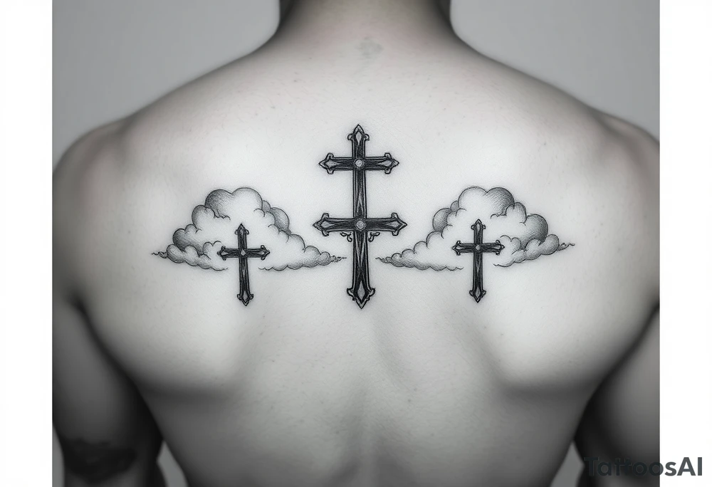 Clouds, 3 crosses fading tattoo idea