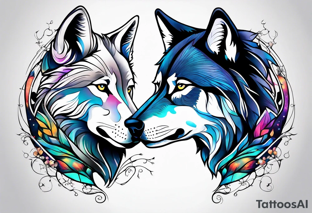 Constellation, two animal wolf tattoo idea