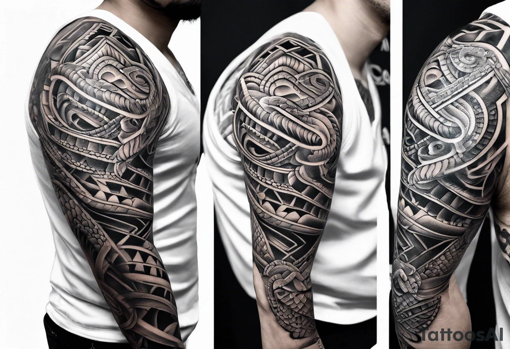 aztec kukulkan snake sleeve tattoo idea