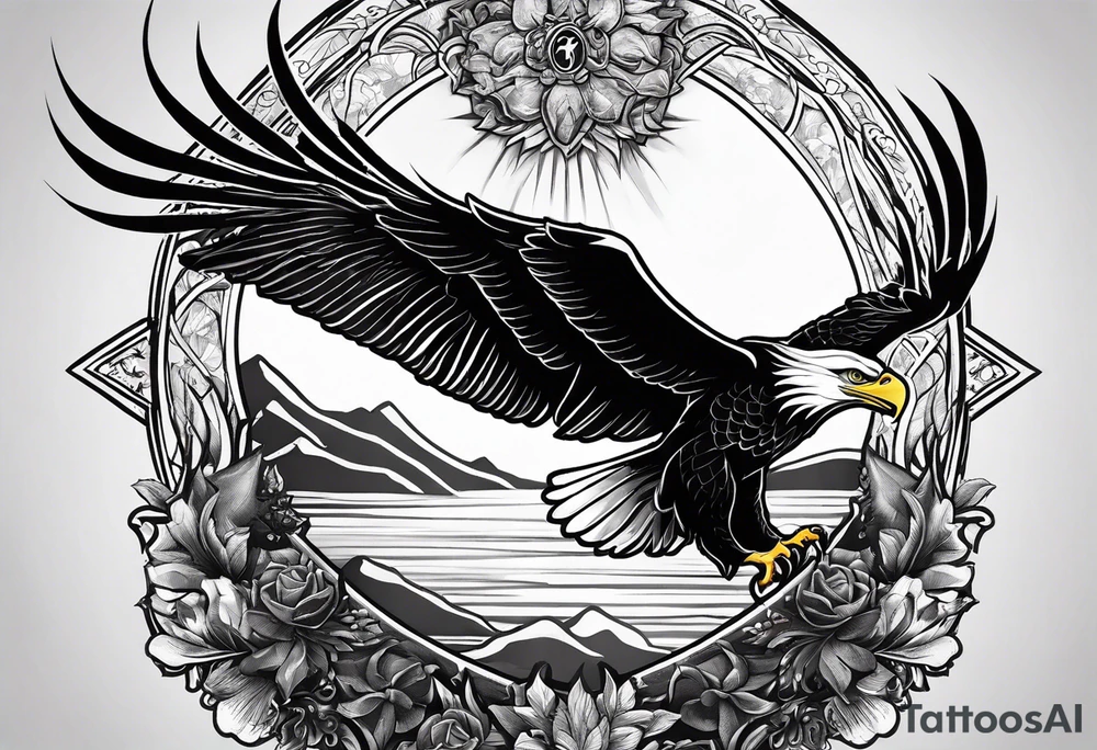 idea of pain for glory in life, discipline and catholic religion. Tattoo on the back with an eagle tattoo idea