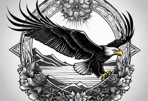 idea of pain for glory in life, discipline and catholic religion. Tattoo on the back with an eagle tattoo idea