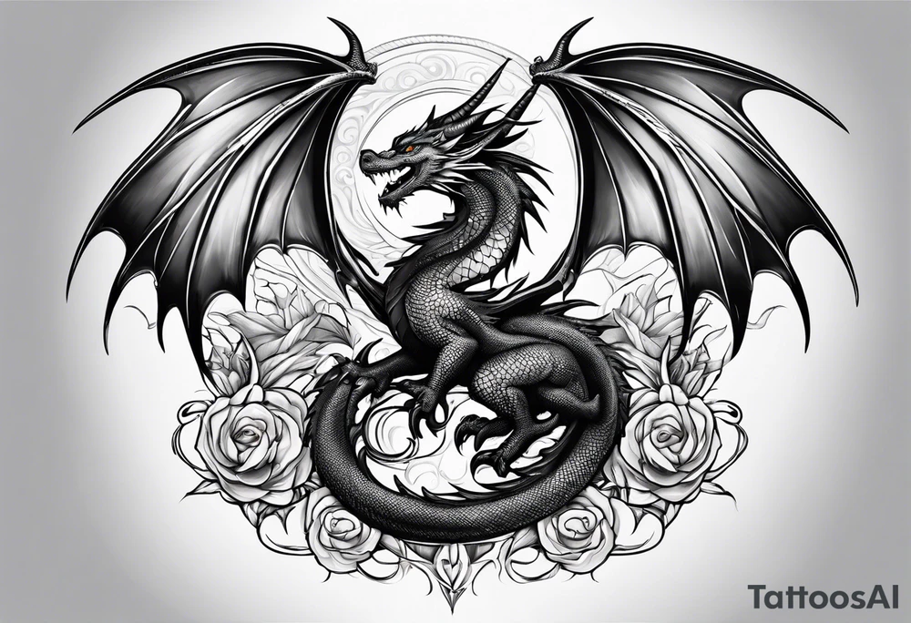 Family of five dragons, Mother dragon wings spread tattoo idea