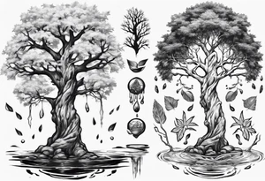 Water and oka tree with Baird on the tree tattoo idea