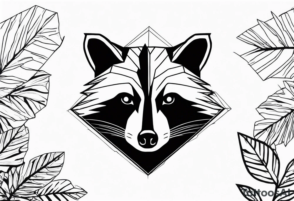 Raccoon in nature in shape of long diamond tattoo idea