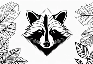 Raccoon in nature in shape of long diamond tattoo idea
