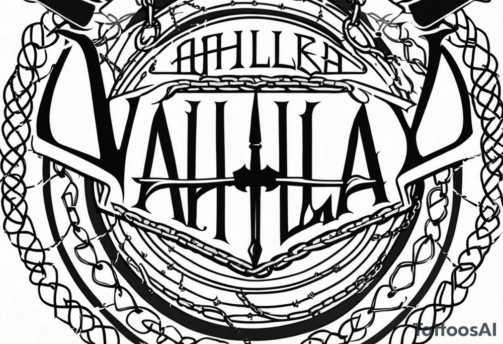 Valhalla sword shield barb wire chain tattoo idea