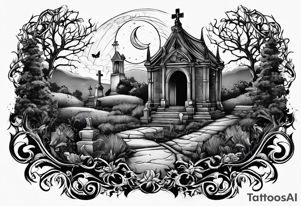 graveyard with moon tattoo idea