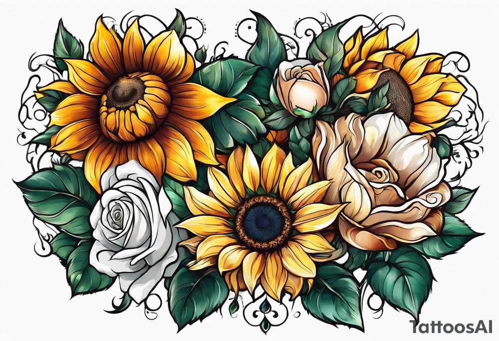 flower rose , sunflower, animal tattoo idea