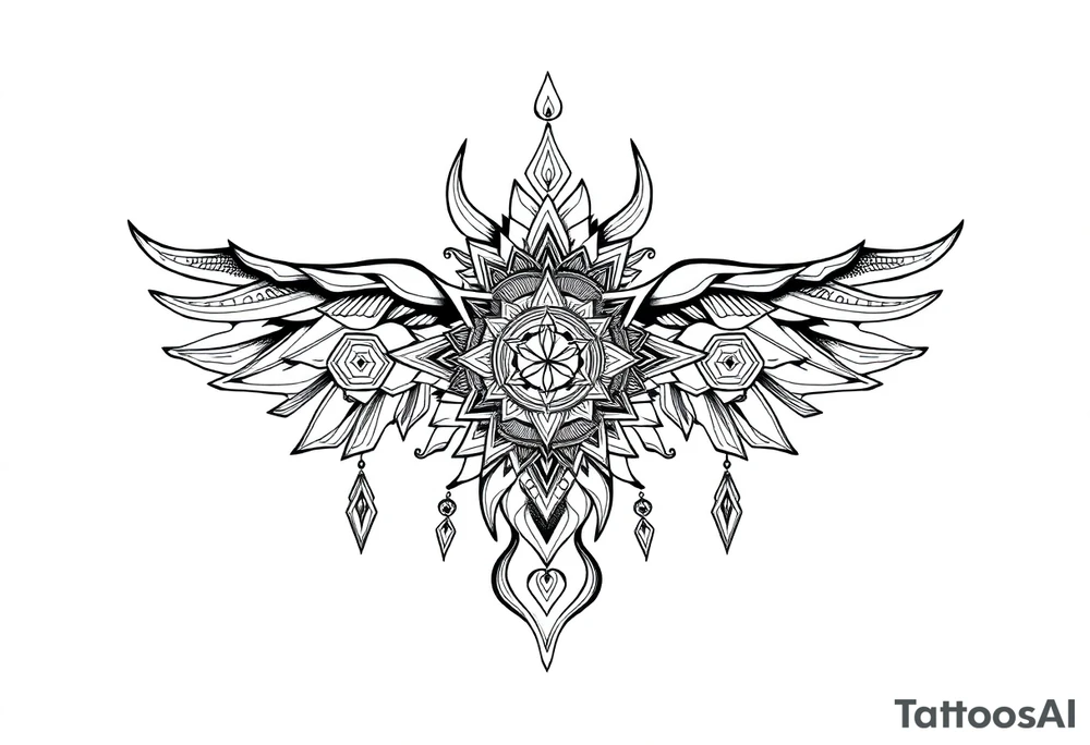 long ornament shaman and witch style mytical with ancient rhyme tattoo idea
