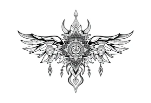 long ornament shaman and witch style mytical with ancient rhyme tattoo idea