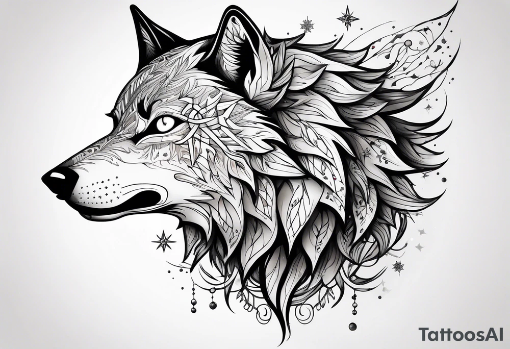 Constellation, animal alien wolf, snowflake tattoo idea