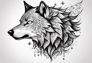 Constellation, animal alien wolf, snowflake tattoo idea