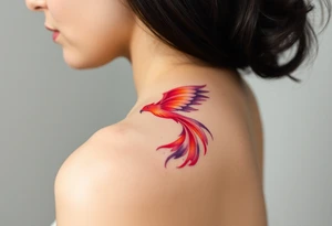 Phoenix rising from the ashes with the colors red, pink, orange and purple tattoo idea
