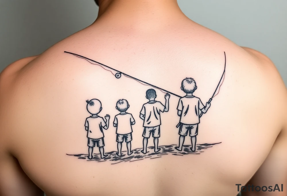 Dad fishing with 3 kids tattoo idea