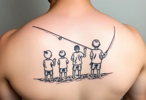 Dad fishing with 3 kids tattoo idea
