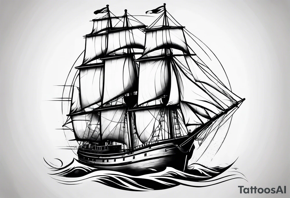 maritime lighthouse partially hidden by its  large fixed sails. tattoo idea