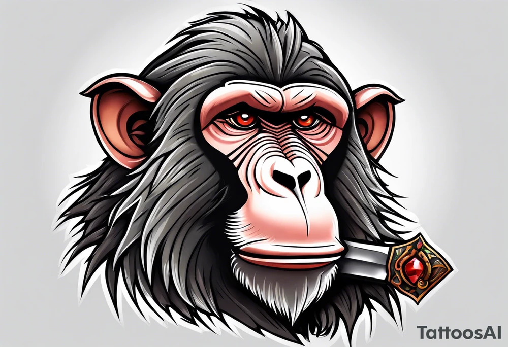 New school baboon with dagger tattoo idea