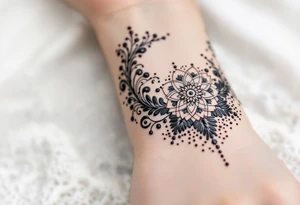 Indian style Henna tattoo for the inner wrist including word pain tattoo idea